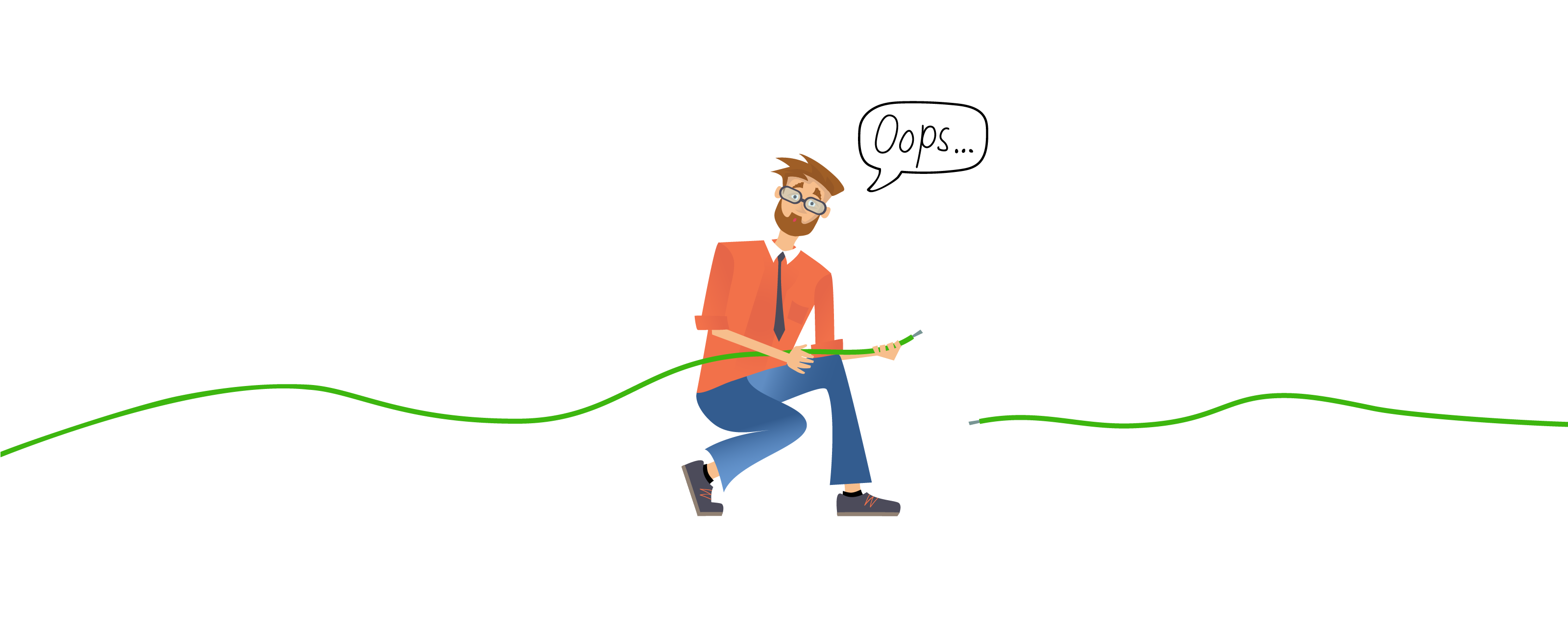 Murrelektronik-Mitarbeiter hält ein defektes Kabel (Clipart)